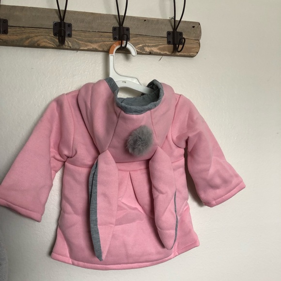 Pink bunny hoodie with gorgeous fur detail sz 12mos - Picture 2 of 3